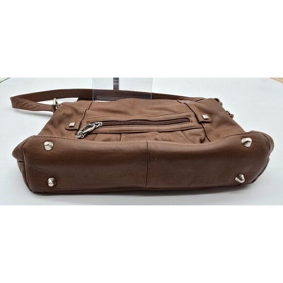 Stone Mountain Brown Leather Shoulder Bag With Keychain Accent & Zipper Pocket - Picture 12 of 12